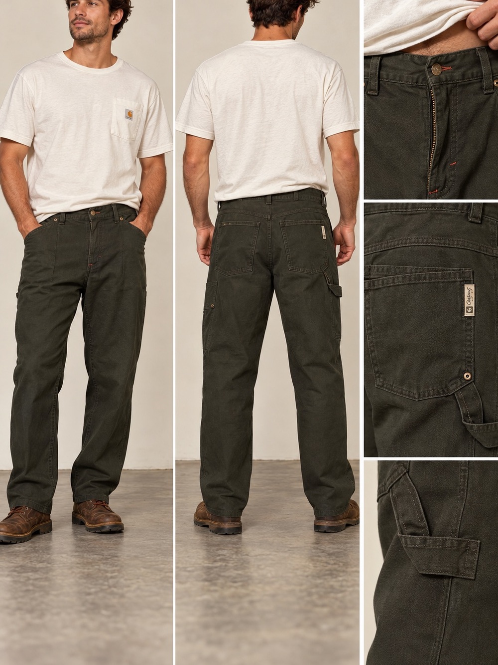 Cabela’s Men’s 40x34 Canvas Work Pants Dark Olive Cargo Utility Rugged